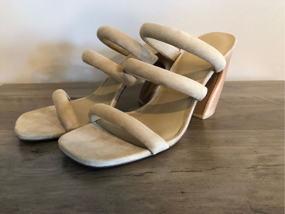 Vince Dara block heel strappy suede sandals 11 neutral minimalist